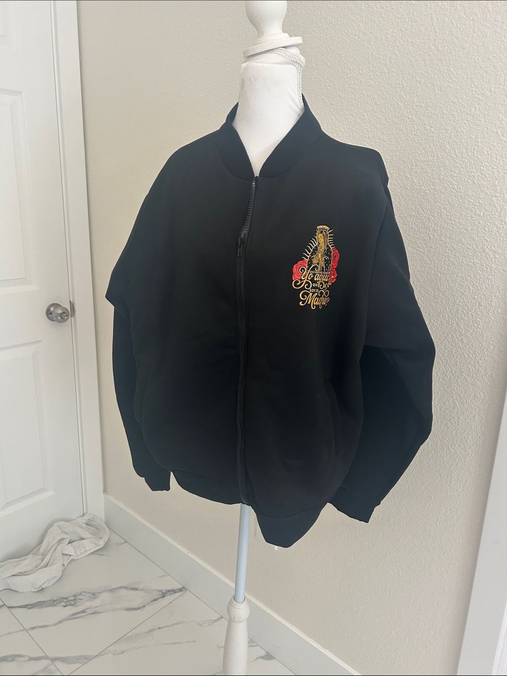 Unbranded Black Embroidered Varsity Bomber Jacket